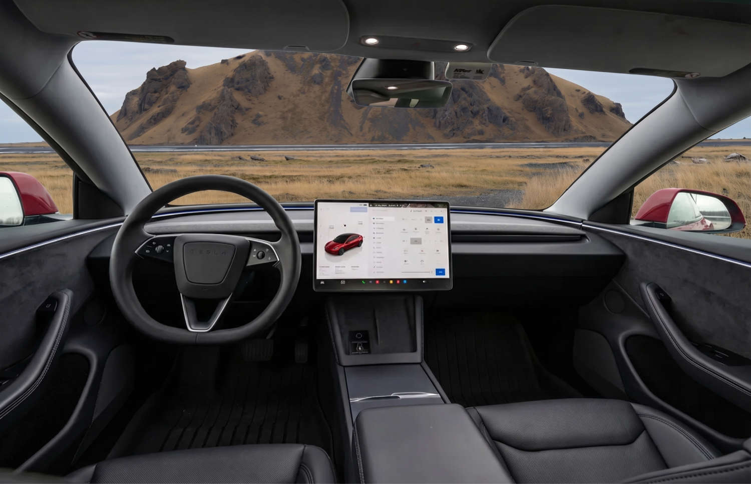 Tesla Model 3 blanco, sedán eléctrico con transmisión automática, GPS, cámara de reversa, asientos calefactables y espacio para 5 pasajeros en Islandia.